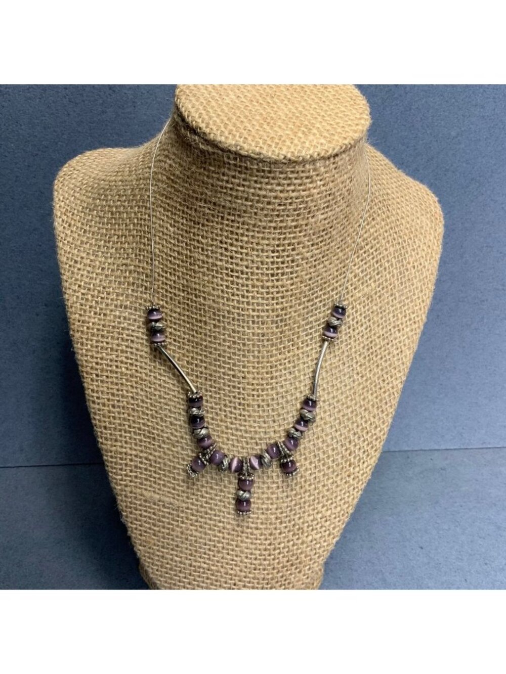 Retro Moonstone Necklace 15 In As Is Purple Silver Beads Tubes Retro Boho